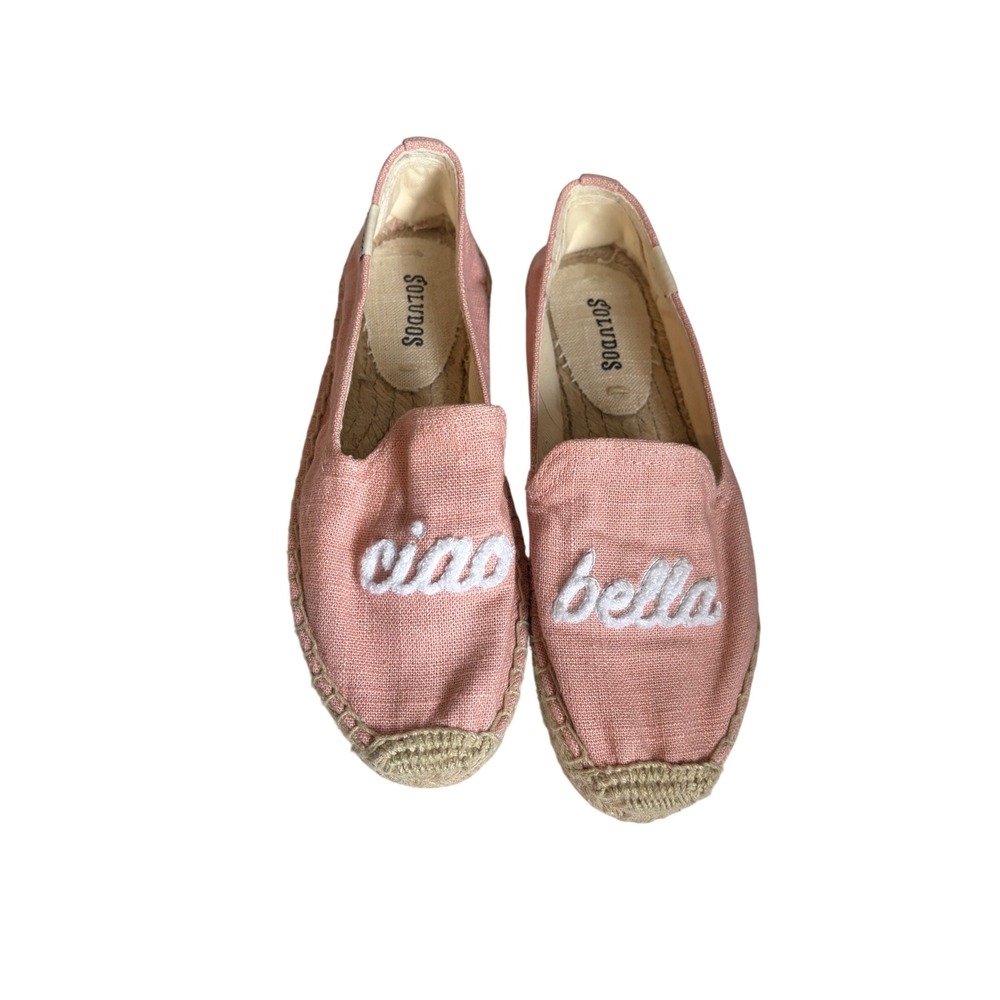 Soludos Ciao Bella‎ Pink Linen Espadrille Smoking Slippers Womens Size 5